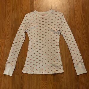 NWOT Vintage Sugar Box White Rainbow Long Sleeve Top Waffle Knit Shirt SZ XL